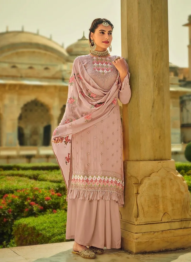 Admirable Peach Color With Heavy Embroidered Salwar Kameez