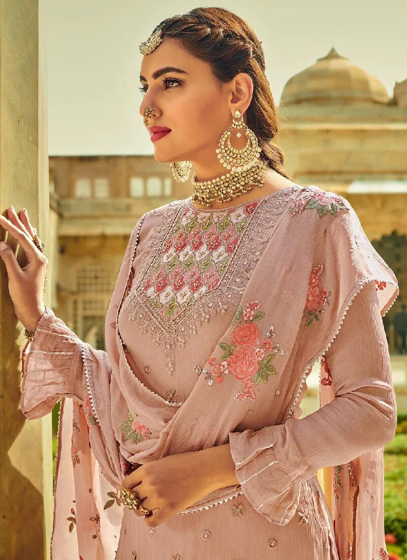 Admirable Peach Color With Heavy Embroidered Salwar Kameez